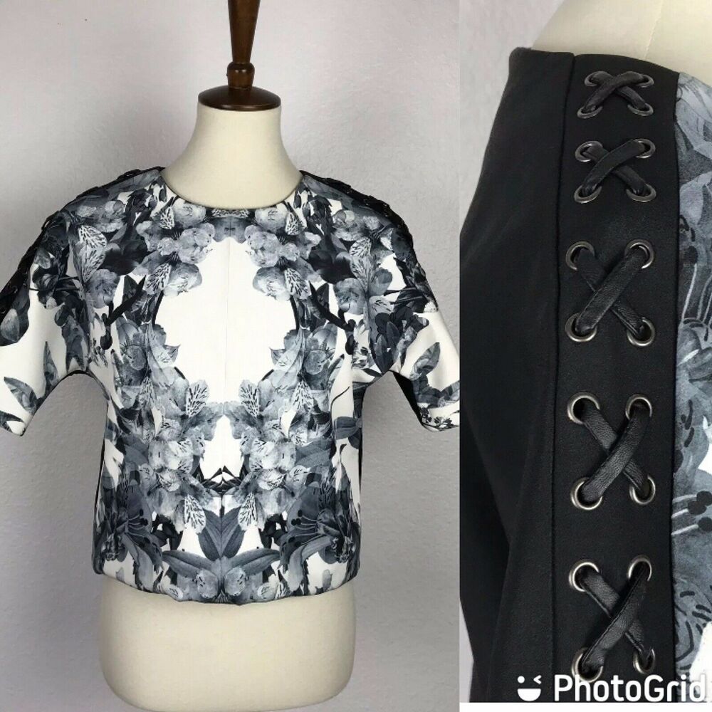 Finders Keepers Top Abstract Floral Print Lace Up Dark Romantic Whimsigoth Moody